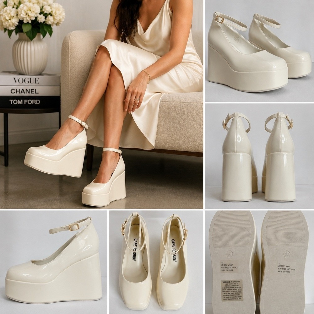 Cape Robbin Jenny Ivory Patent Platform Wedge Pumps Women's 10 Y2K Statement